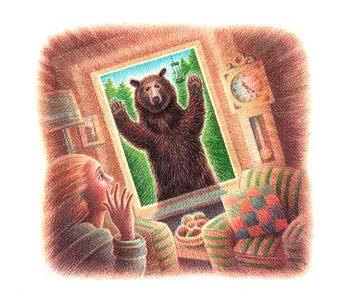 woman screams at bear in the window