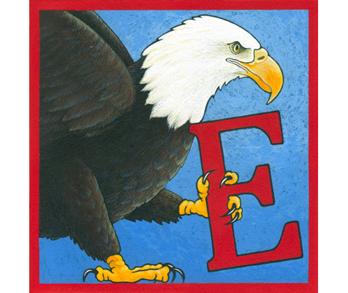 eagle holding letter E